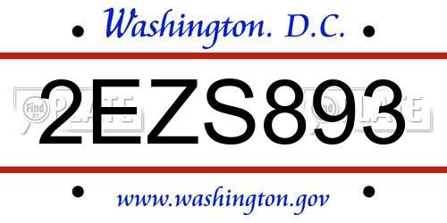 2EZS893 District Of Columbia License Plate