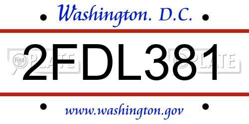 2FDL381 District Of Columbia License Plate
