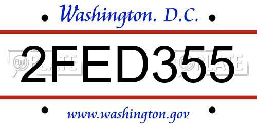 2FED355 District Of Columbia License Plate