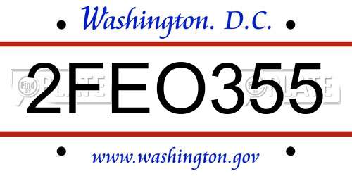 2FEO355 District Of Columbia License Plate