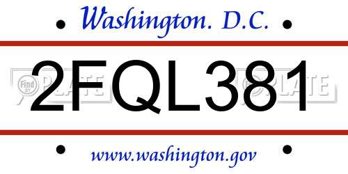 2FQL381 District Of Columbia License Plate
