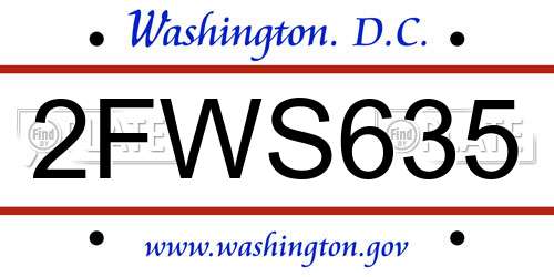 2FWS635 District Of Columbia License Plate