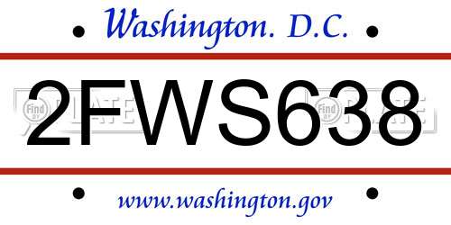 2FWS638 District Of Columbia License Plate