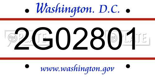 2G02801 District Of Columbia License Plate