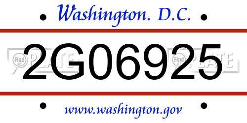 2G06925 District Of Columbia License Plate