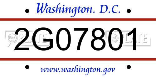 2G07801 District Of Columbia License Plate