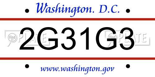 2G31G3 District Of Columbia License Plate