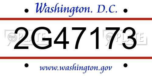 2G47173 District Of Columbia License Plate