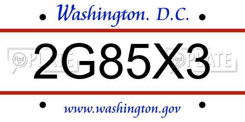 2G85X3 District Of Columbia License Plate