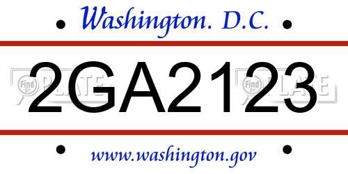2GA2123 District Of Columbia License Plate