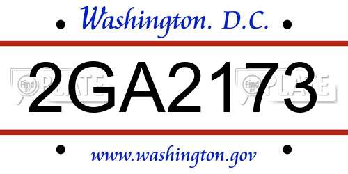 2GA2173 District Of Columbia License Plate