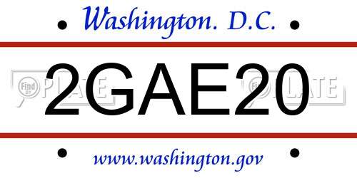 2GAE20 District Of Columbia License Plate
