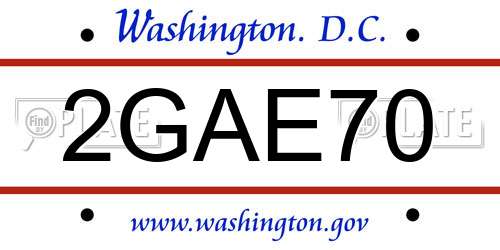 2GAE70 District Of Columbia License Plate
