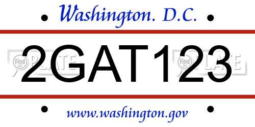 2GAT123 District Of Columbia License Plate