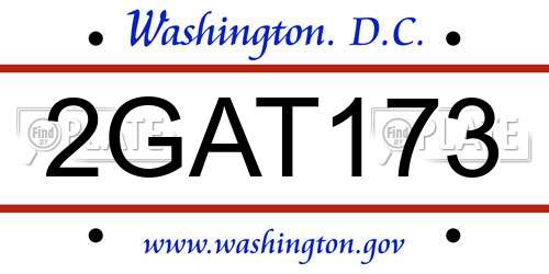 2GAT173 District Of Columbia License Plate