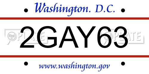 2GAY63 District Of Columbia License Plate