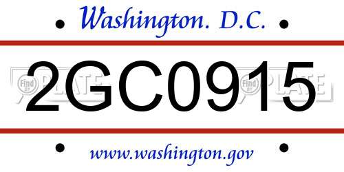 2GC0915 District Of Columbia License Plate