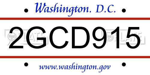 2GCD915 District Of Columbia License Plate