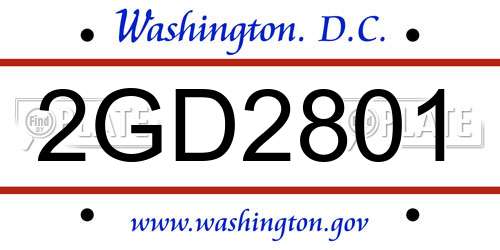 2GD2801 District Of Columbia License Plate