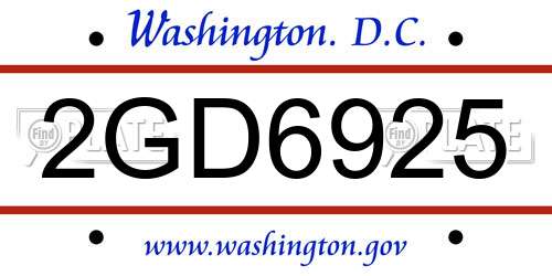 2GD6925 District Of Columbia License Plate