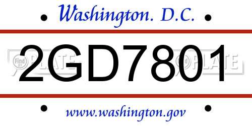 2GD7801 District Of Columbia License Plate