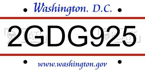 2GDG925 District Of Columbia License Plate