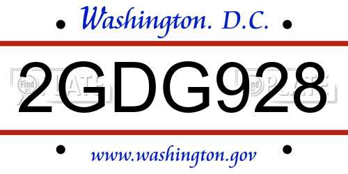 2GDG928 District Of Columbia License Plate