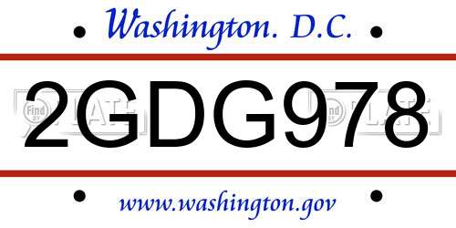2GDG978 District Of Columbia License Plate