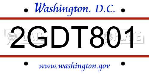 2GDT801 District Of Columbia License Plate