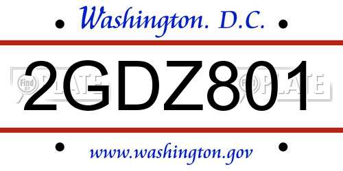 2GDZ801 District Of Columbia License Plate
