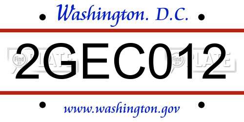 2GEC012 District Of Columbia License Plate