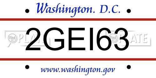 2GEI63 District Of Columbia License Plate