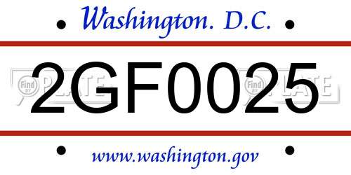 2GF0025 District Of Columbia License Plate
