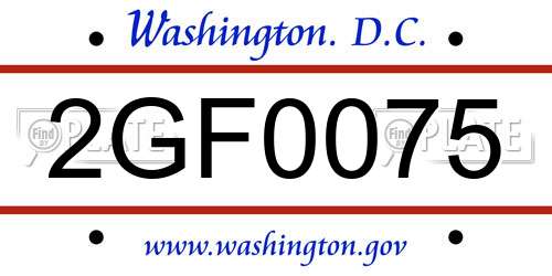 2GF0075 District Of Columbia License Plate