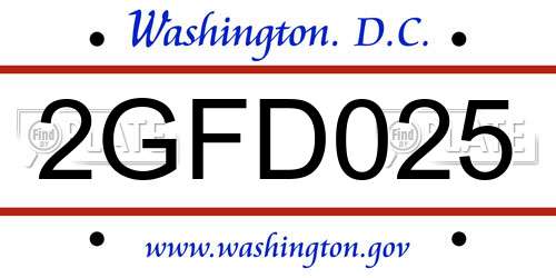 2GFD025 District Of Columbia License Plate