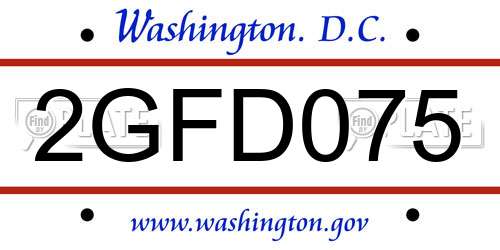 2GFD075 District Of Columbia License Plate