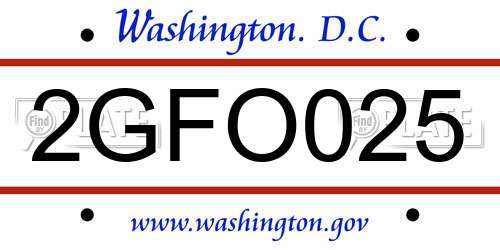 2GFO025 District Of Columbia License Plate