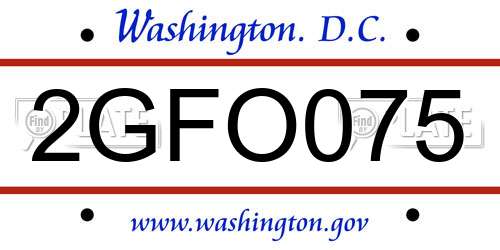 2GFO075 District Of Columbia License Plate