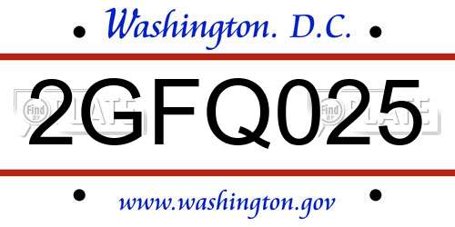 2GFQ025 District Of Columbia License Plate