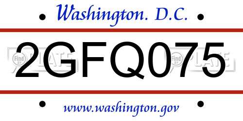 2GFQ075 District Of Columbia License Plate