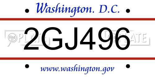 2GJ496 District Of Columbia License Plate