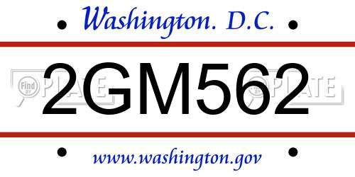 2GM562 District Of Columbia License Plate