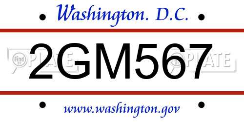 2GM567 District Of Columbia License Plate