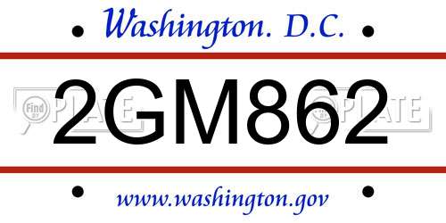 2GM862 District Of Columbia License Plate
