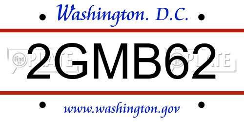 2GMB62 District Of Columbia License Plate