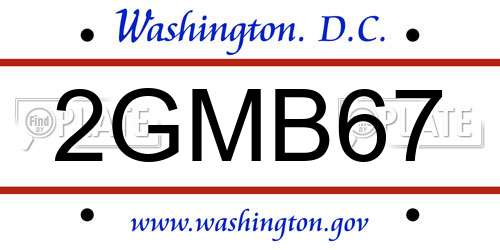 2GMB67 District Of Columbia License Plate