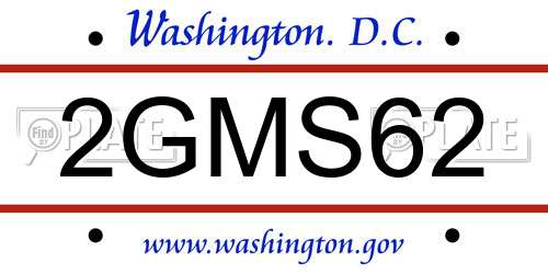 2GMS62 District Of Columbia License Plate