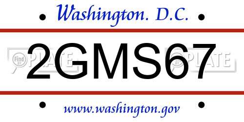 2GMS67 District Of Columbia License Plate