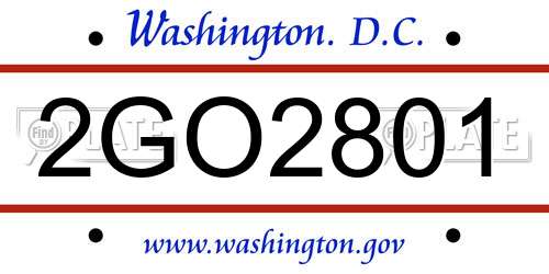 2GO2801 District Of Columbia License Plate