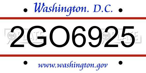 2GO6925 District Of Columbia License Plate